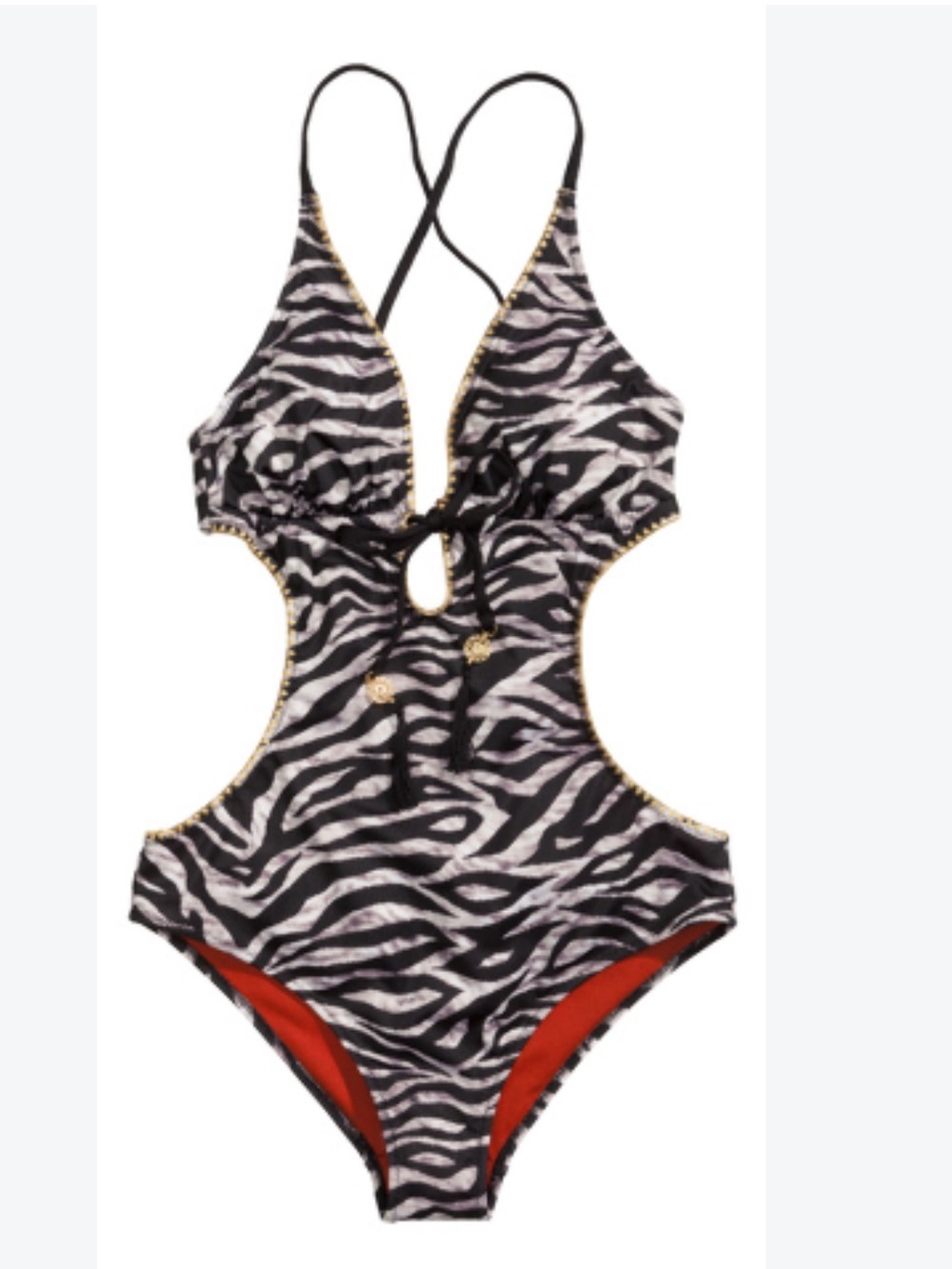 Zebra-Print Cutout One-Piece Swimsuit - Black & White